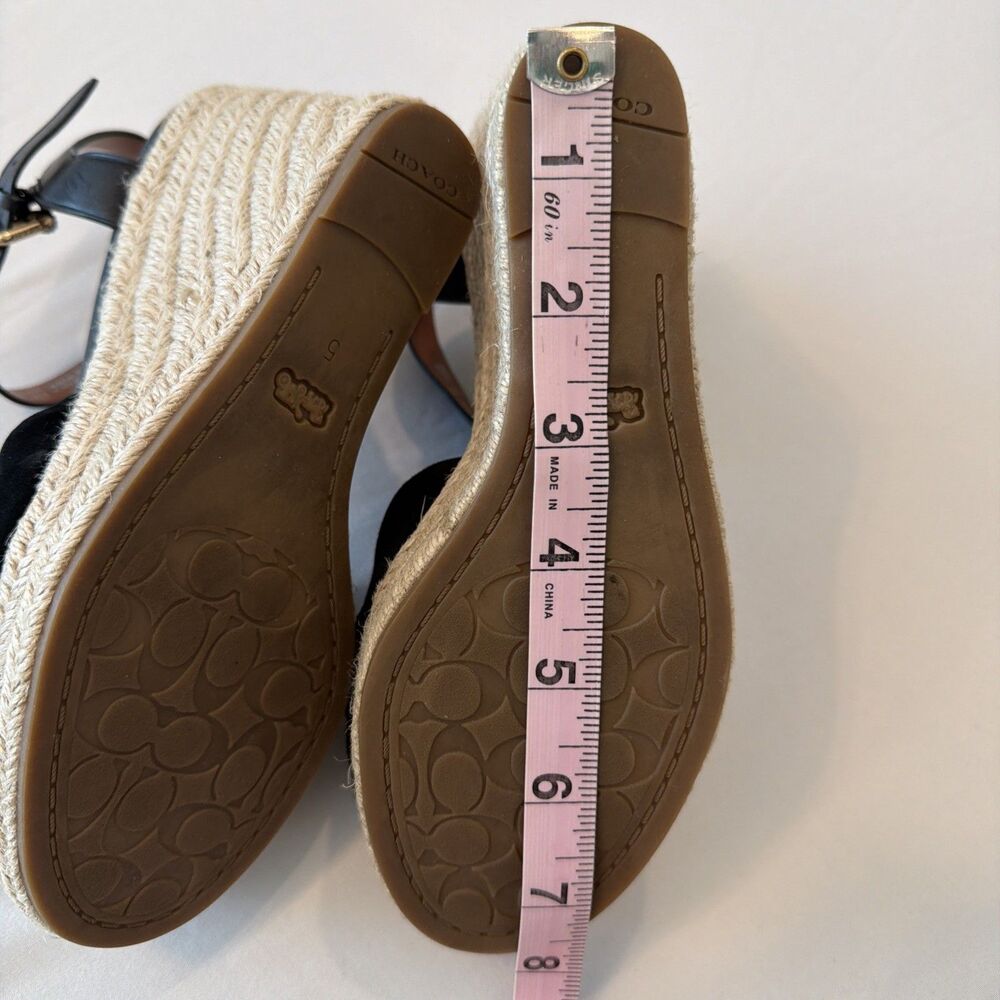 COACH Womens Sz 5 Espadrilles Katey Wedge Sandals Black Suede Peep Toe Resort - Picture 12 of 14